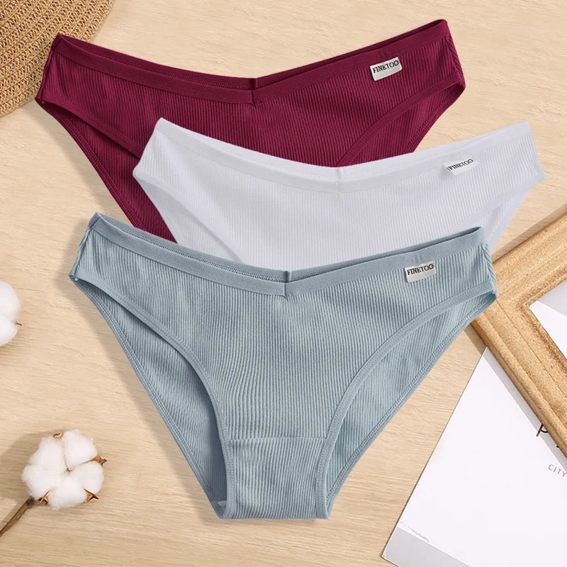3PCS Women Cotton Panties Female Sexy Intimates Low Rise G-String Thongs Ladies Bikini Girl Solid Color Underwear Soft Lingerie