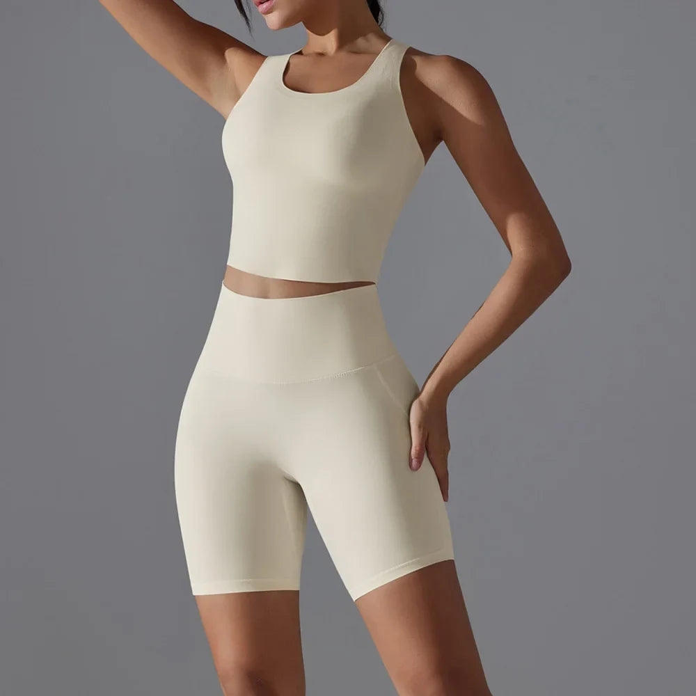 Yoga Set 2PCS Sports Suit seamless sports vest Women Nude tight-fitting Gym running Shorts Fitness Tracksuit Workout Sportswear