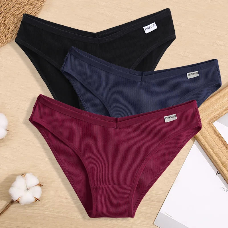 3PCS Women Cotton Panties Female Sexy Intimates Low Rise G-String Thongs Ladies Bikini Girl Solid Color Underwear Soft Lingerie