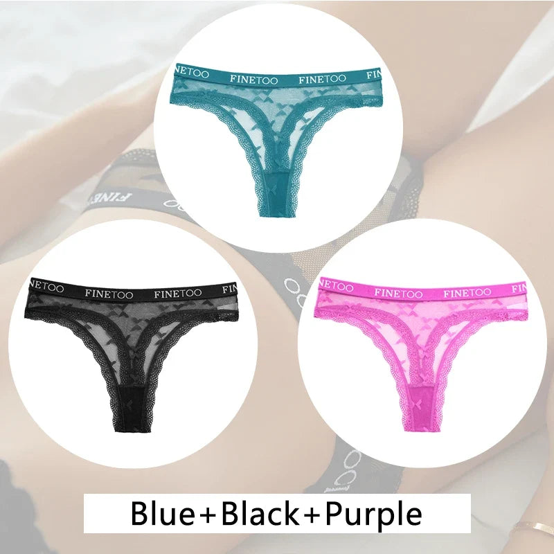3Pcs/set Lace Thongs Women Floral G-string Underwear Trendy Letter T-Back Underpants Sexy Low Waist Bikini Panties Ladies Panty