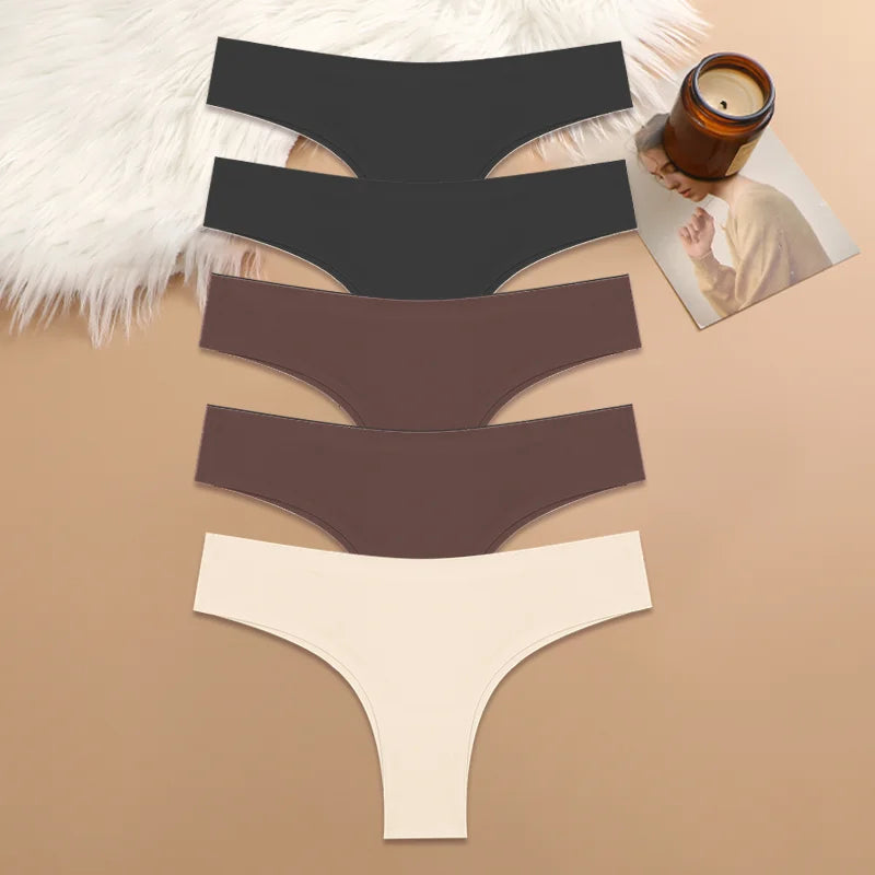 5PCS Seamless Maillard Panties Ultra-thin Brazilian panties Women Ice Silk Underwear Sexy Panty Low Waist G-string Female Solid