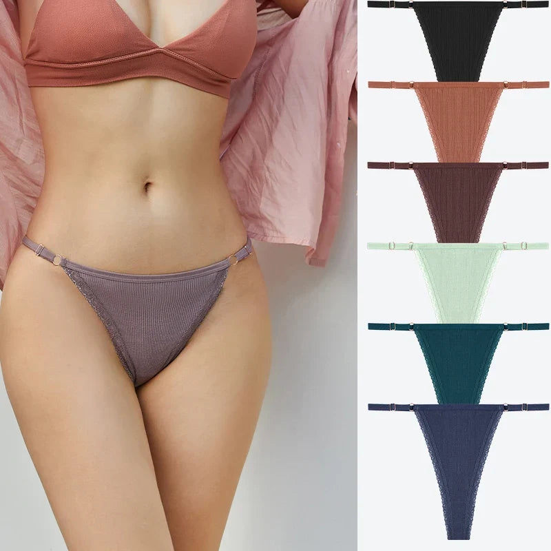 7Pcs Cotton Lace Panties Sexy G-String Women's Underwear Low Waist Comfortable Lingerie Briefs Adjustable Waist Thong Intimates