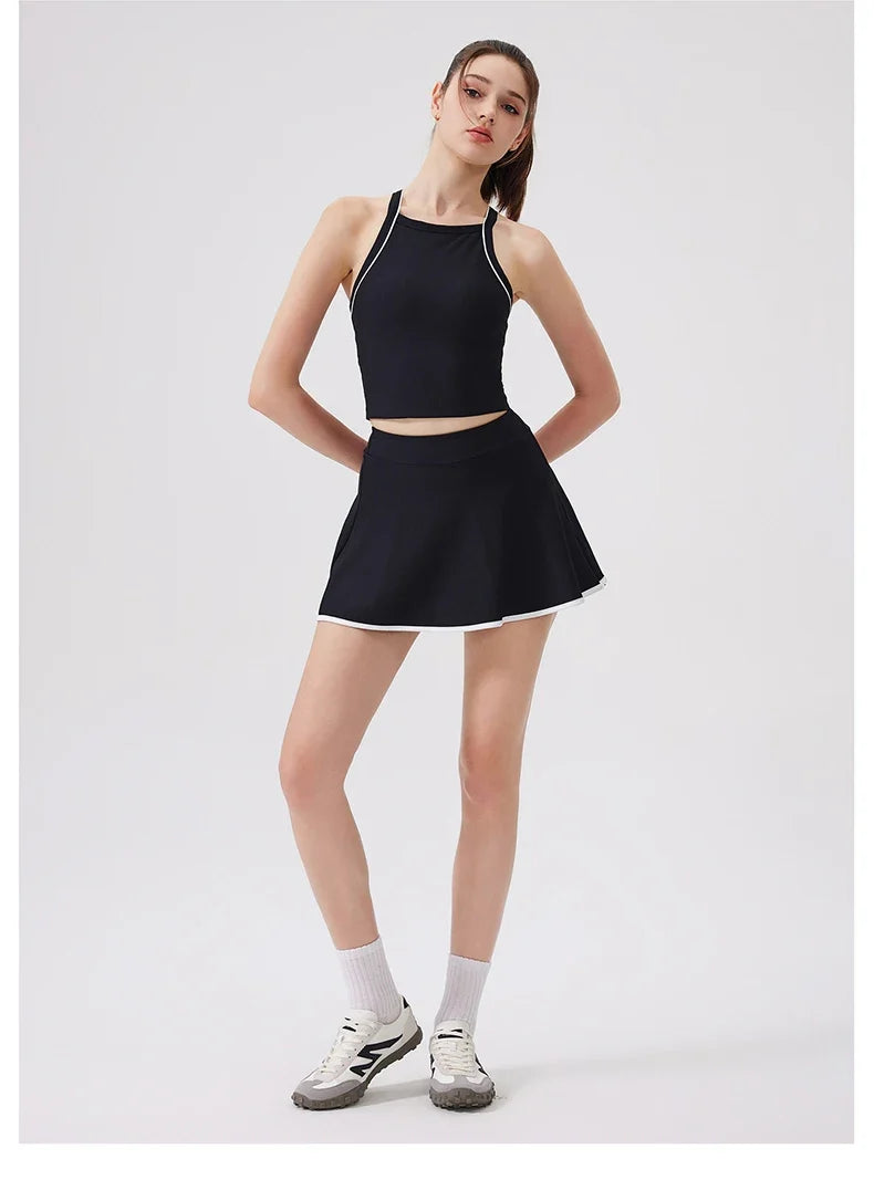 2PCS Women Tracksuit Yoga Set Gym Bra Sports Short Skirt Workout Sportswear Running Tennis Clothing Gym Wear Athletic Sport Suit