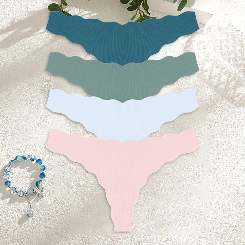 4PCS Women Seamless Panties Wavy Design Ultra-thin Panties Women Ice Silk Underwear Sexy Panty Low Waist G-string Female Solid