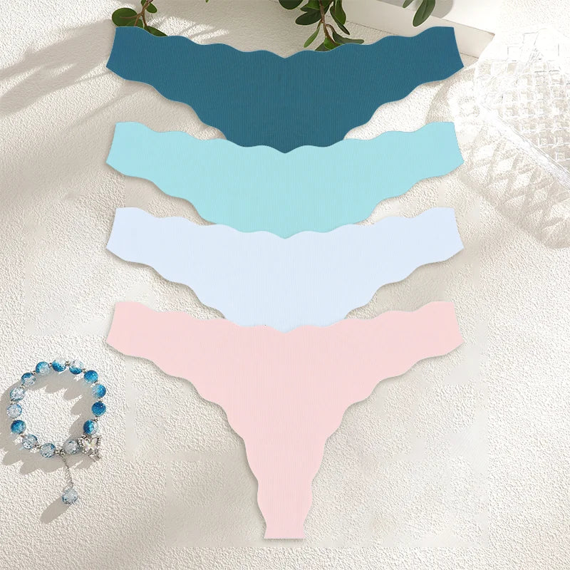 4PCS Women Seamless Panties Wavy Design Ultra-thin Panties Women Ice Silk Underwear Sexy Panty Low Waist G-string Female Solid