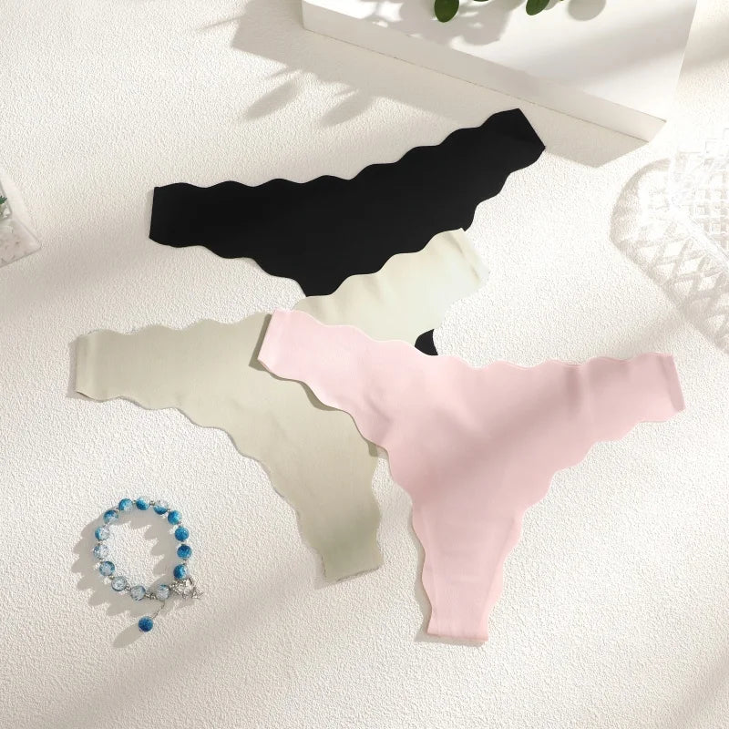 3PCS Women Seamless Panties Wavy Design Ultra-thin Panties Women Ice Silk Underwear Sexy Panty Low Waist G-string Female Solid