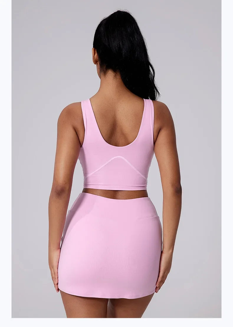 Women Vest Tank Top Tennis Suit Fitness Yoga Set Casual Outdoor Short Skirt Running Golf Gym Suit Female Breathable Sportswear