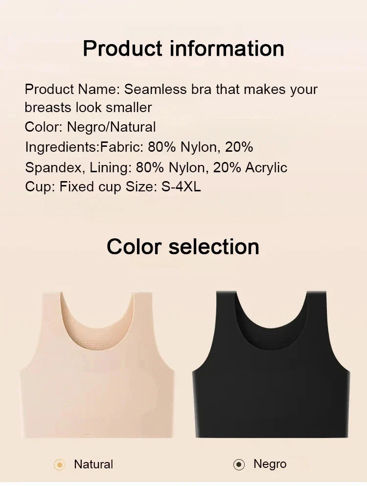 Women's Large Breasts Underwear Wide Shoulder Invisible Corset Antibump Thin Underwear Full Cup Vest Traceless Bra with Bra Pads