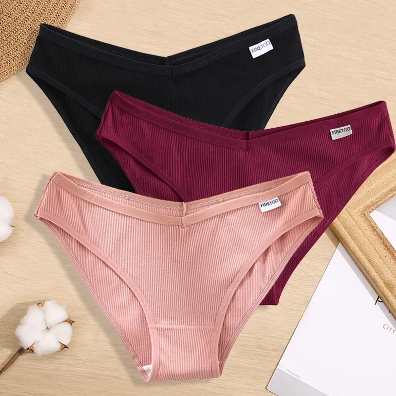 3PCS Women Cotton Panties Female Sexy Intimates Low Rise G-String Thongs Ladies Bikini Girl Solid Color Underwear Soft Lingerie