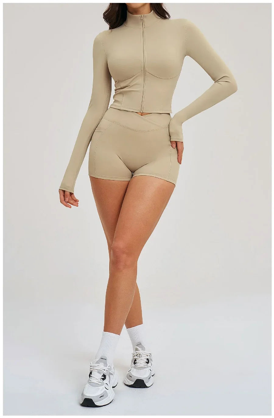 Yoga Suit Women Tracksuit Long-sleeved Jacket Shorts Suit Outfit Gym 2PCS Set Fitness Running Workout Clothes Push Up Sportswear