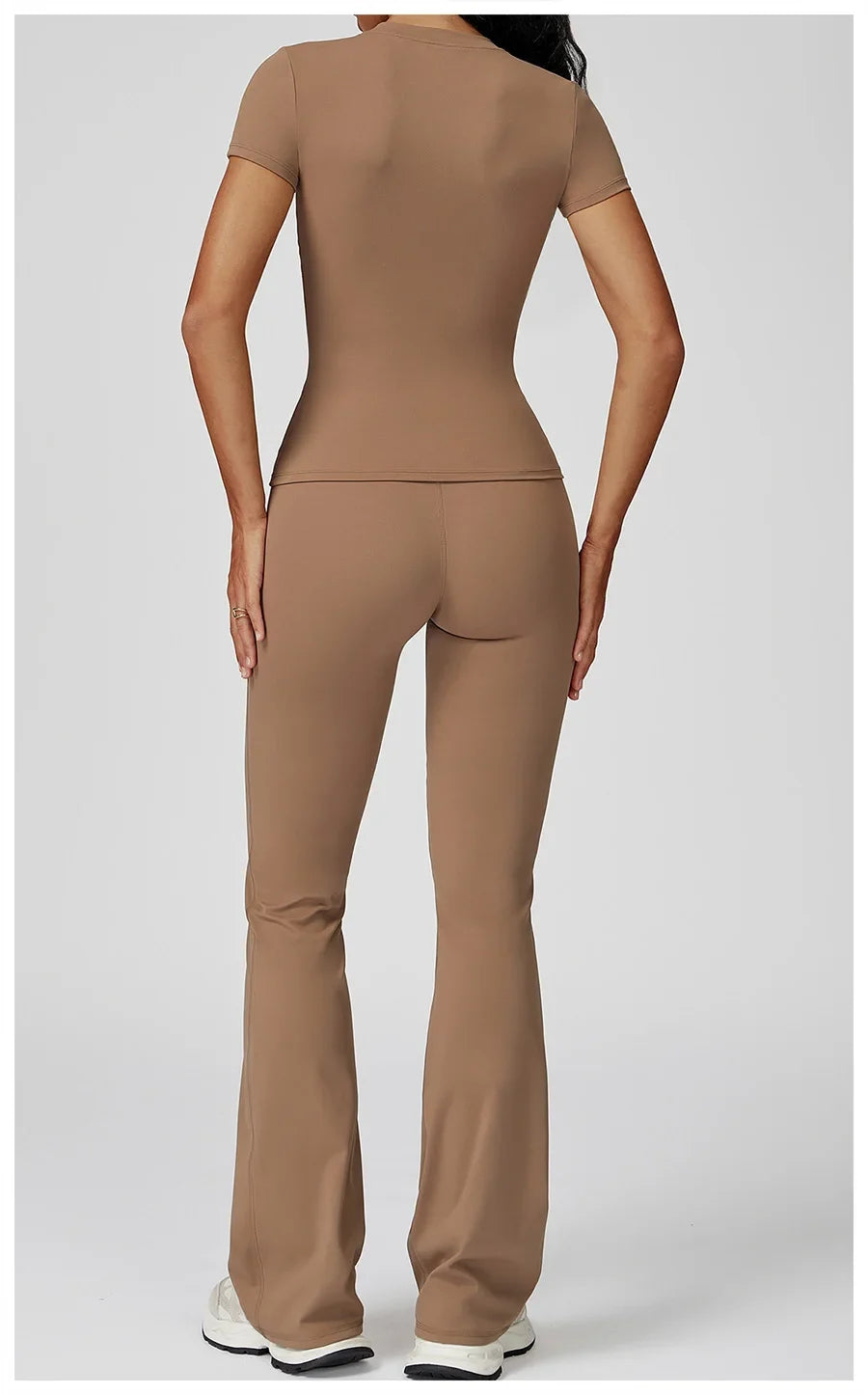 New Yoga Set Two Piece Women Short Sleeve Top with High Waist Leggings Seamless Workout Clothes Patchwork Sport Fitness Gym Sets