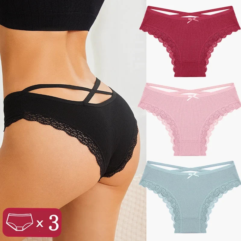 3Pcs Women Cotton Panties Seamless Hollow Sexy Design Unique Low Waist Women Panty Breathable Girl Underwear Soft Lingerie S-XL