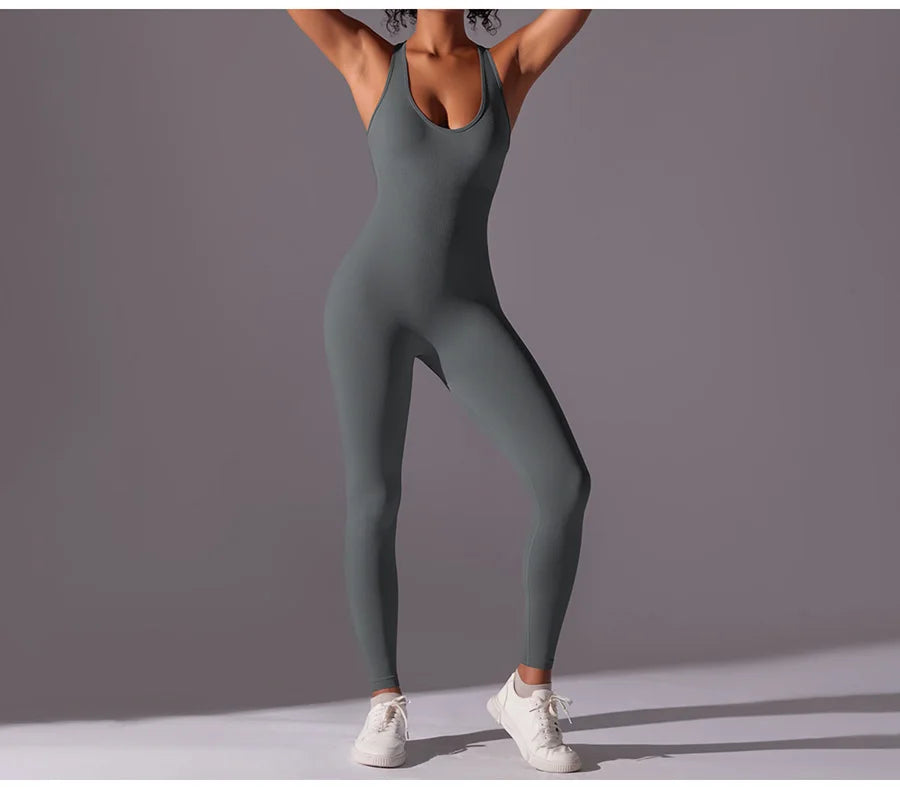 Seamless One-Piece Yoga Jumpsuit Women Fitness Sports Overalls Dance Workout Set Stretch Bodysuit Gym Clothes Push Up Sportswear