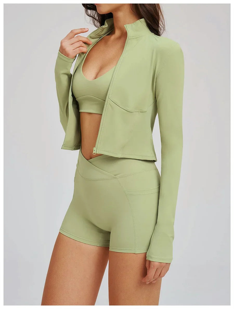 New 3 Pieces Yoga Set Women Workout Sportswear Gym Clothing Fitness Long Sleeve Crop Top Shorts Leggings Female Sport Bra Suits