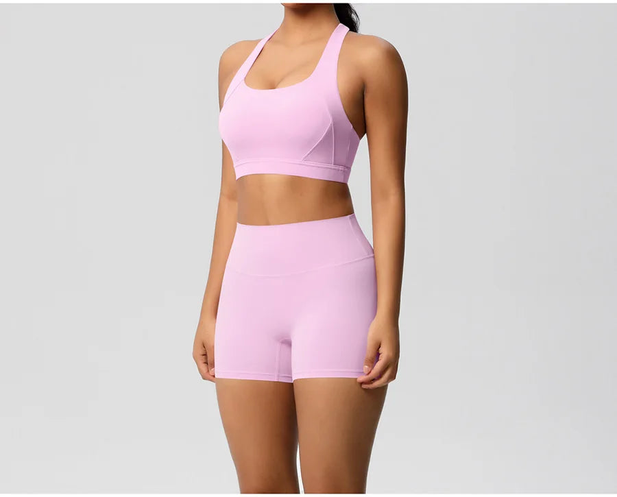 2PCS Yoga Set Gym Clothes Sportswear Women Tracksuit Fitness Tracksuit Workout Suit Sports Bra Gym High Waist Push Up Shorts