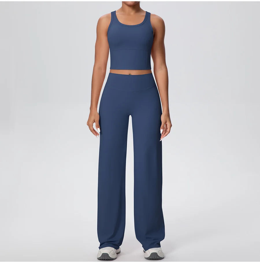 2PCS Yoga Set Women Tracksuit Nude Feeling Workout Sets Gym Clothes Push Up Fitness Running Sportswear Sport Straight tank suit