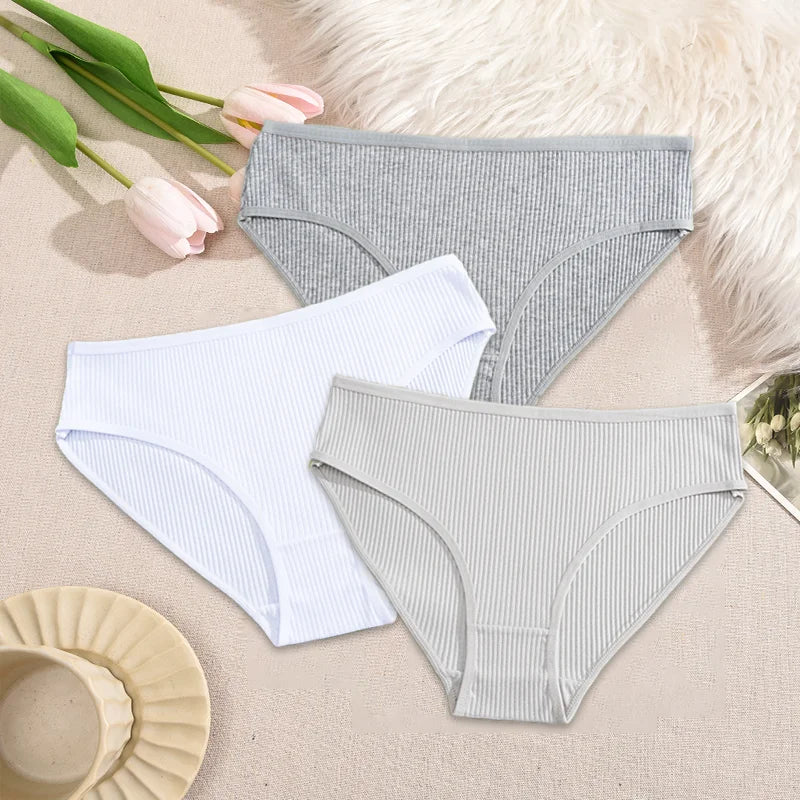 3Pcs/Set Women's Seamless Cotton Briefs Women Panties Solid Color Breathable Underwear Female Low Waist Soft Lingerie S-XXL