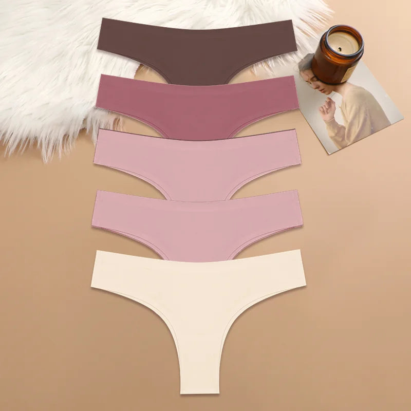 5PCS Seamless Maillard Panties Ultra-thin Brazilian panties Women Ice Silk Underwear Sexy Panty Low Waist G-string Female Solid