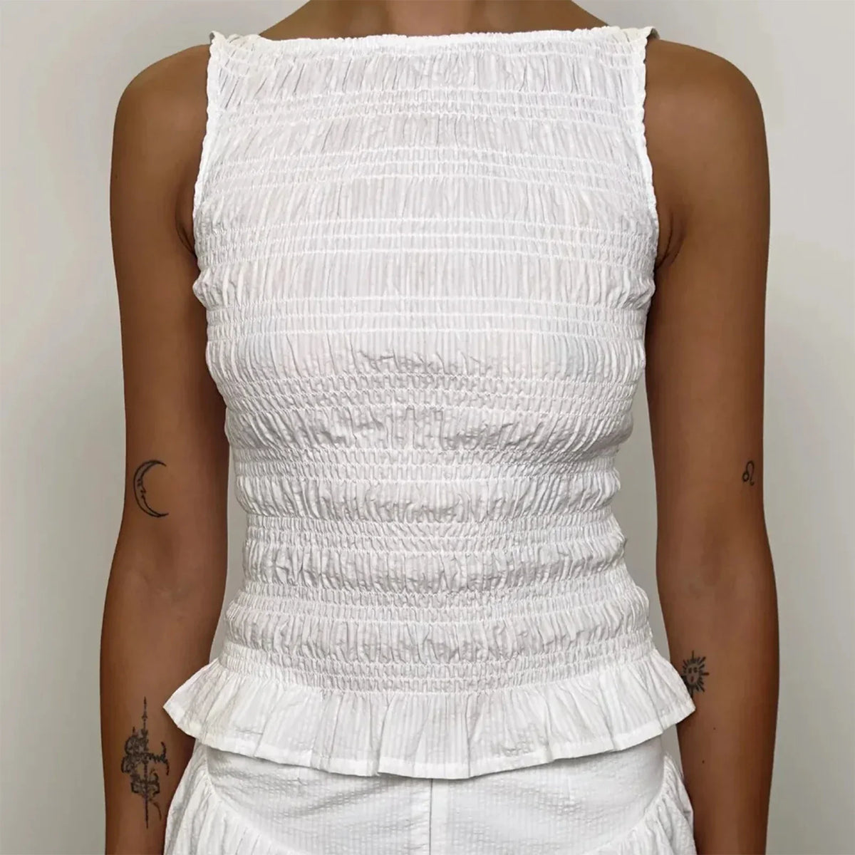Women Tank Tops Solid Color Ruched Casual Vests Summer Fashion Sleeveless Tops Streetwear