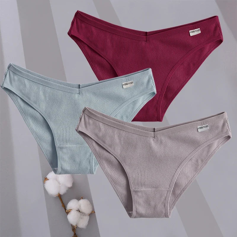 3PCS/Set Women Cotton Briefs Panties Ladies Sexy Solid Color Low Waist Underwear Female Soft Breathable Intimates Lingerie 2024