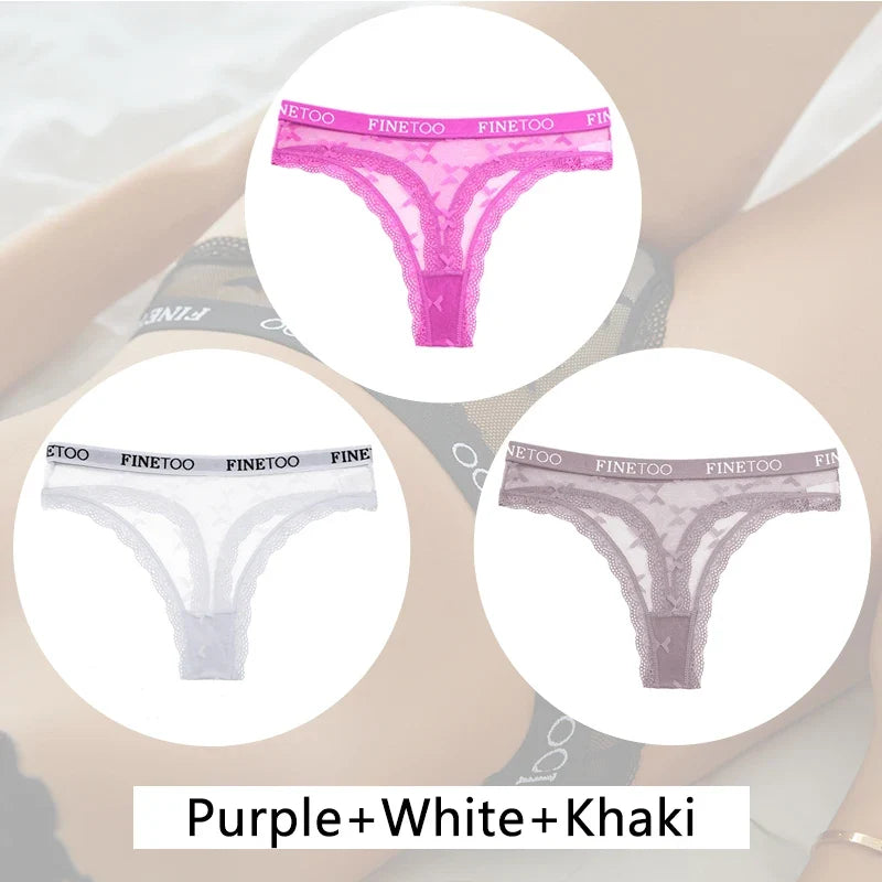 3Pcs/set Lace Thongs Women Floral G-string Underwear Trendy Letter T-Back Underpants Sexy Low Waist Bikini Panties Ladies Panty