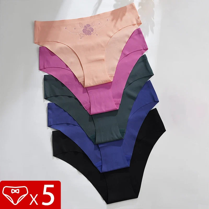 5pcs Ultra-thin Seamless Underwear Women's Invisible Panties Sexy Ice Silk Briefs Low Waist Breathable Stretchy Soft Lingerie