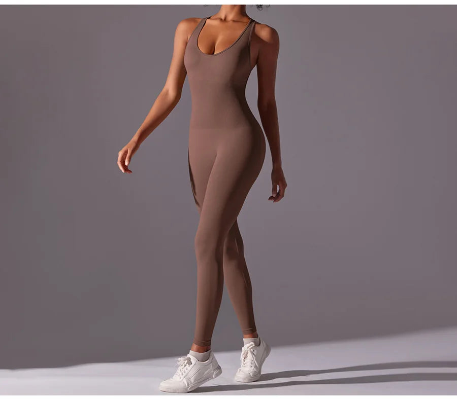 Seamless One-Piece Yoga Jumpsuit Women Fitness Sports Overalls Dance Workout Set Stretch Bodysuit Gym Clothes Push Up Sportswear