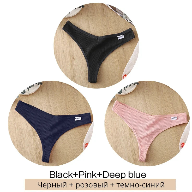 3Pcs/Set Women Cotton Thongs Panties Sexy Low Waist G-String Briefs Ladies Brazilian Lingerie Girls Breathable Intimates Bikini