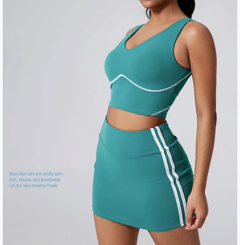 Women Vest Tank Top Tennis Suit Fitness Yoga Set Casual Outdoor Short Skirt Running Golf Gym Suit Female Breathable Sportswear