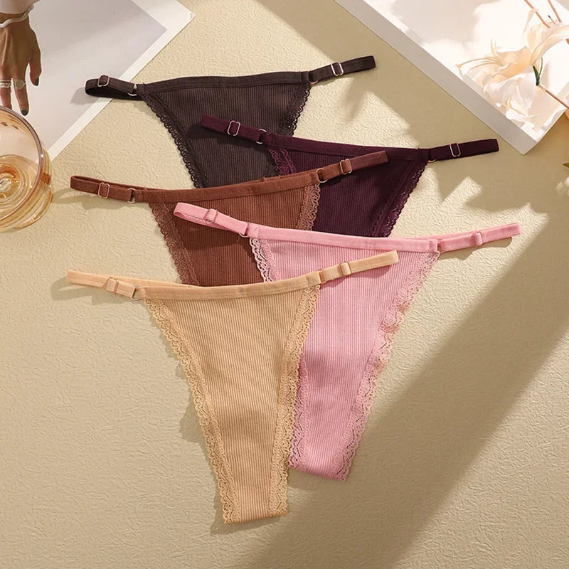 5PCS Women Cotton Panties Sexy Adjustable Waist G-String Women's Underwear T-Back Lingerie Femme Underpants Briefs Thong Female
