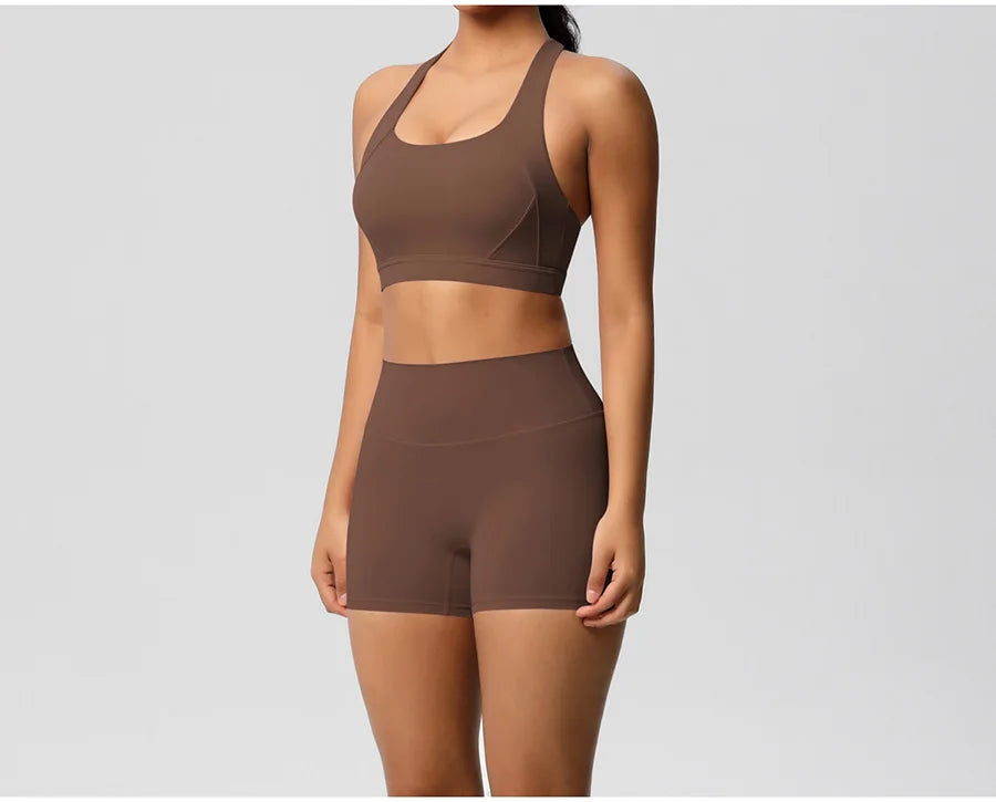 2PCS Yoga Set Women Gym Sports Suits Fitness Bra Crop Top Workout Clothes Female Athletic Wear Push Up Shorts Sportswear