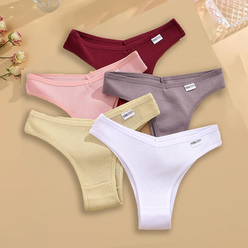 5Pcs/set Women Cotton Brazilian Panties Waffle Style S-XL Underpants Ladies Cotton Underwear Comfortable Soft Female Lingerie