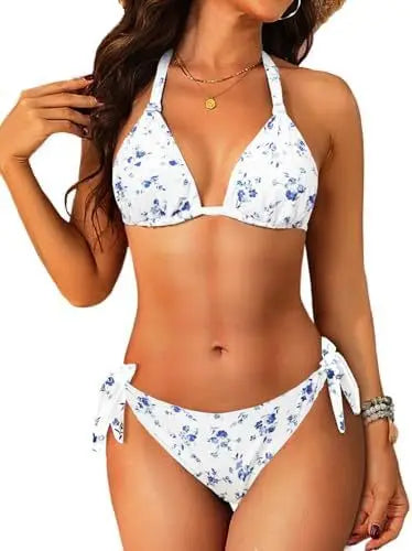 2026 Print Sexy Bikini Sets Halter Lace-up Tops Thongs Beach Style Bathing Suit Y2k Swimsuits Women Beachwear Купальник Женский