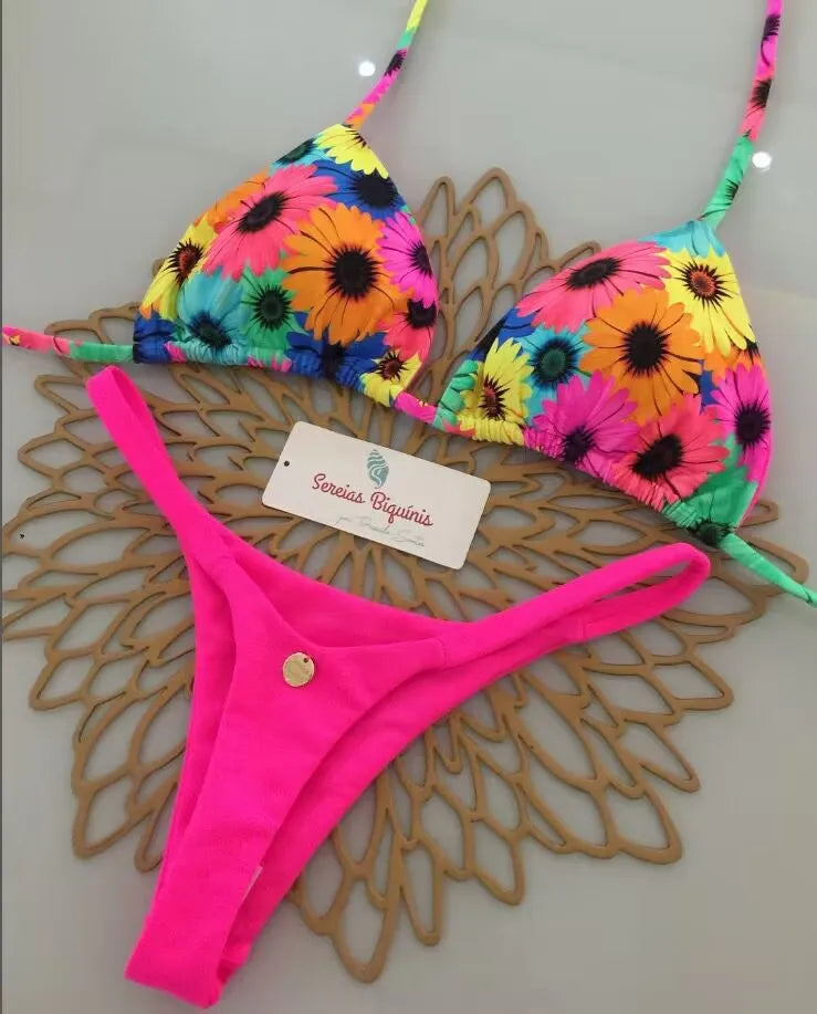 2026 Swimwear Women Cute  Cherry Print Brazilian Thong Bikini Set Sexy Thong Swimsuit Two Pieces Bathing Suit Women Beach Wear