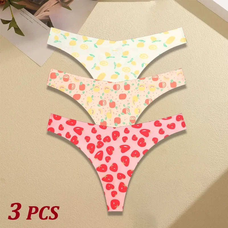 3Pcs Ultra-thin Seamless G-string Women Thongs Sexy Sweet Fruit Low-waist Panties Ladies Soft Cute Thongs Female S-XL T-Back