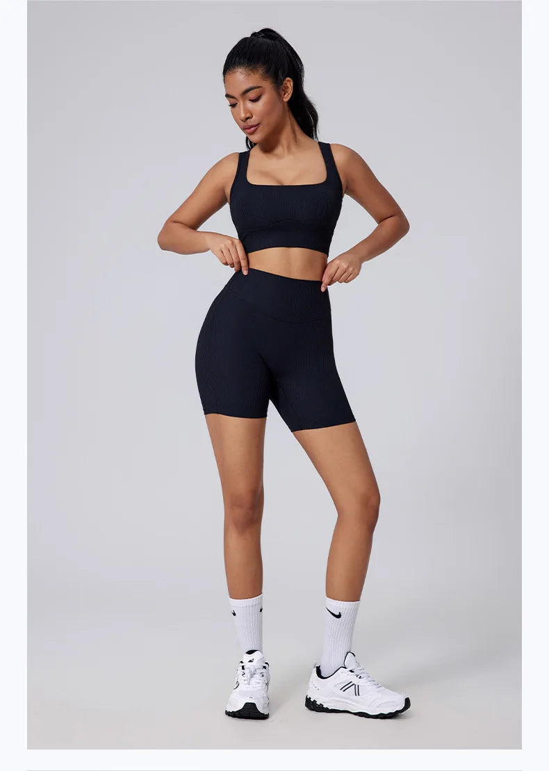 Women Yoga Suit Tracksuit Sports Bra High Waist Legging Shorts Outfit Gym Set Fitness Running Workout Clothes Push Up Sportswear