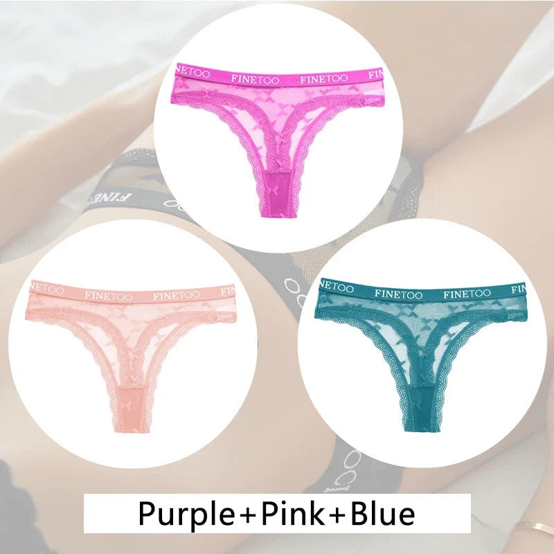 3Pcs/set Lace Thongs Women Floral G-string Underwear Trendy Letter T-Back Underpants Sexy Low Waist Bikini Panties Ladies Panty