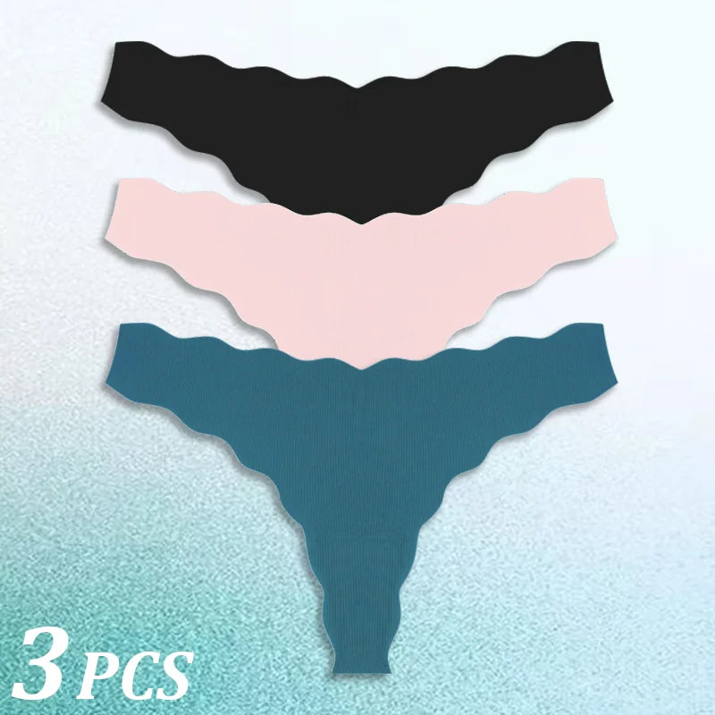 3PCS Women Seamless Panties Wavy Design Ultra-thin Panties Women Ice Silk Underwear Sexy Panty Low Waist G-string Female Solid