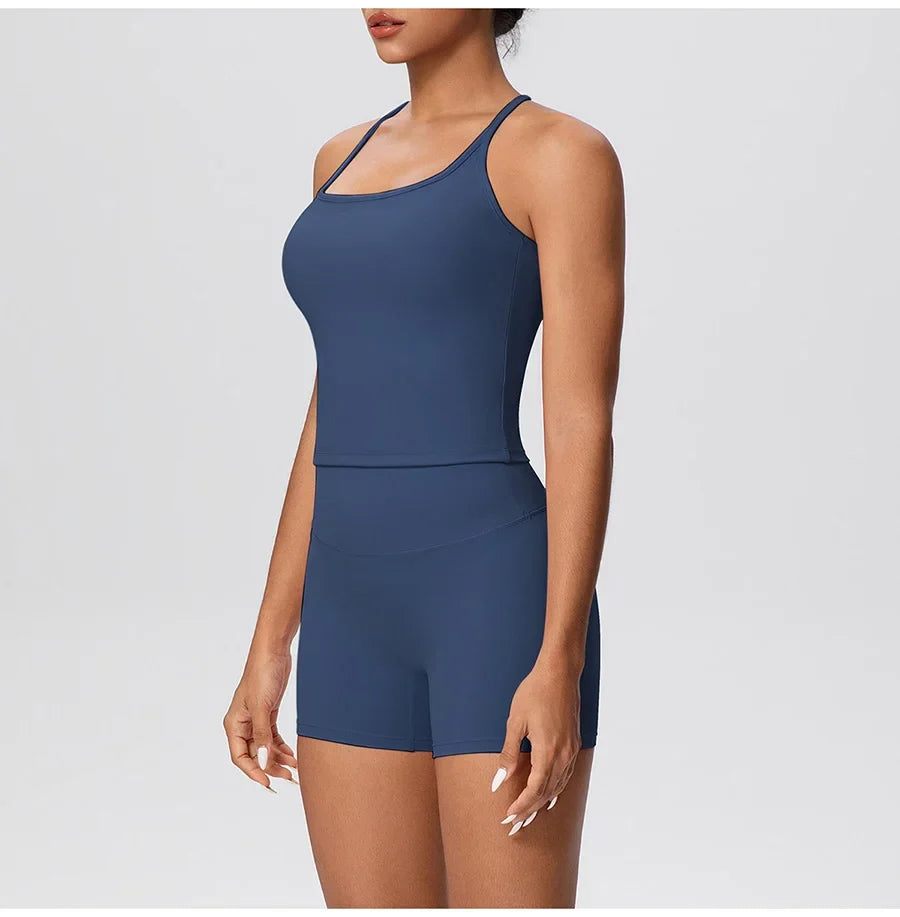 New 2Pcs Yoga Sets Naked Feel Women Workout Fitness Gym Clothes High Waist Yoga Shorts And Sports Bra Impact Shorts Workout Sets