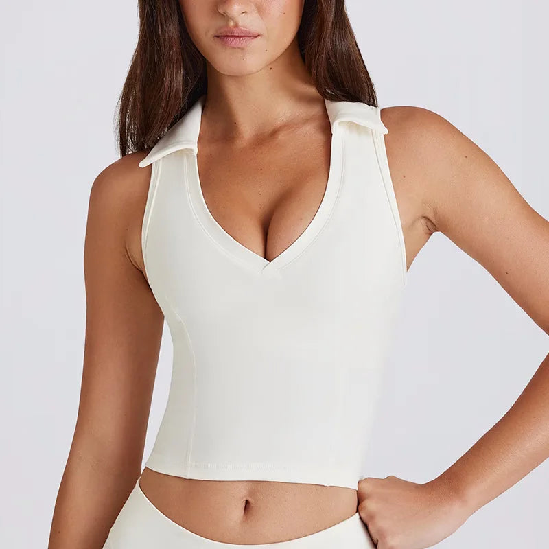 Colorblock V-Neck Tank Top with Built-In Bra Quick-Dry Breathable Sports Bra for Women Running Pilates Gym Yoga Workout