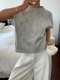 Women's Elegant Short Sleeve Knit Sweater Casual O-Neck Straight Dropped Shoulders Comfort Sweater Vest Spring/Fall