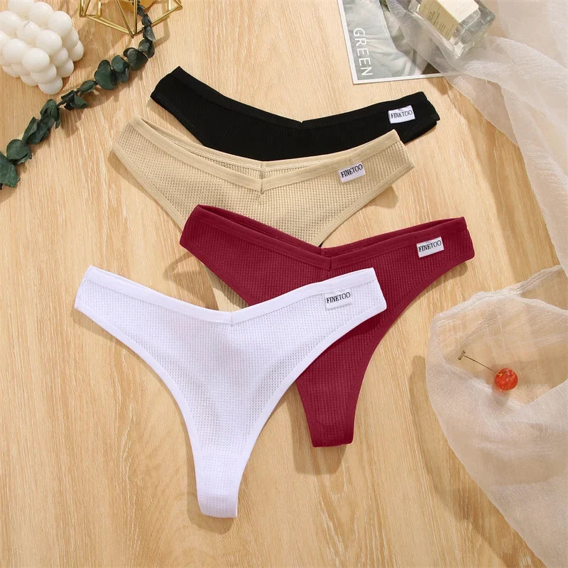 3Pcs/set Women Cotton Waffle Style G-string Panties Ladies Soft Thongs Female S-XL Low-Rise T-Back Panties Bikini Underwear 2023