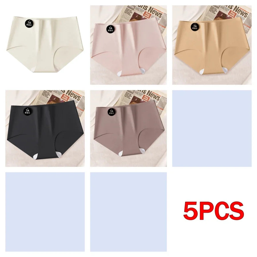5PCS Seamless Mulberry Silk Underwear Ultral Thin Women's Panties Sexy High Elastic Invisible Briefs Soft Underpants Lingerie