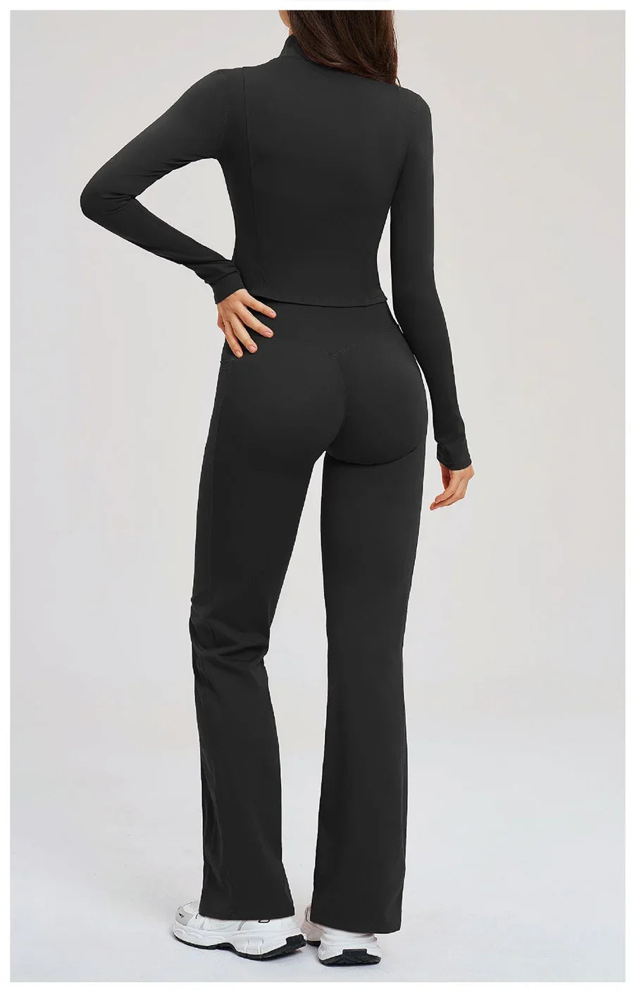 2PCS Yoga Set Gym Clothes Sportswear Seamless Women Fitness Long Sleeved Tracksuits Sports Workout Gym Flared Leggings Athletic