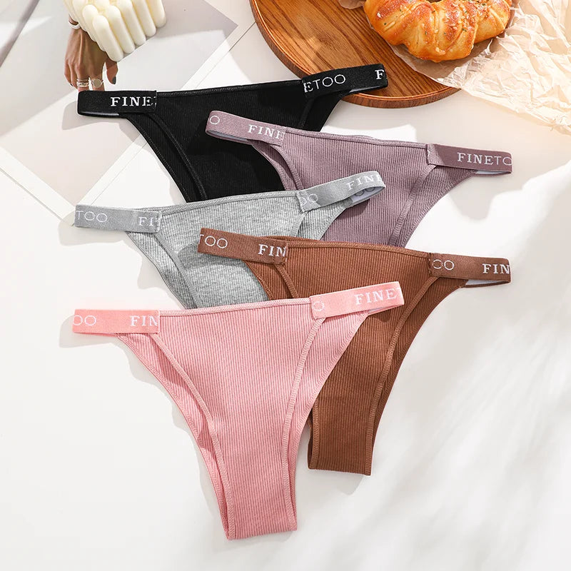5PCS Women Cotton Maillard Brazilian Sexy Panties Breathable Low Waist Female Underwear Soft Solid Color Intimates High Elastic