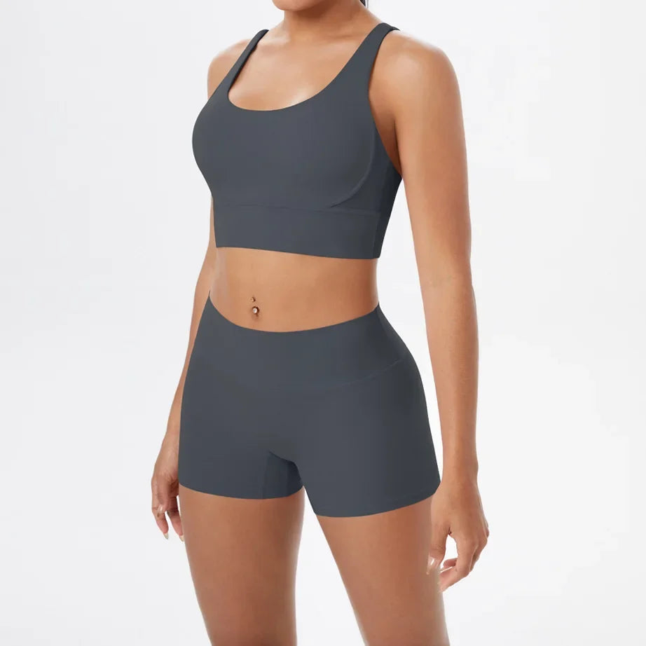 2PCS Yoga Set Women Gym Sports Suits Fitness Bra Crop Top Workout Clothes Female Athletic Wear Push Up Shorts Sportswear