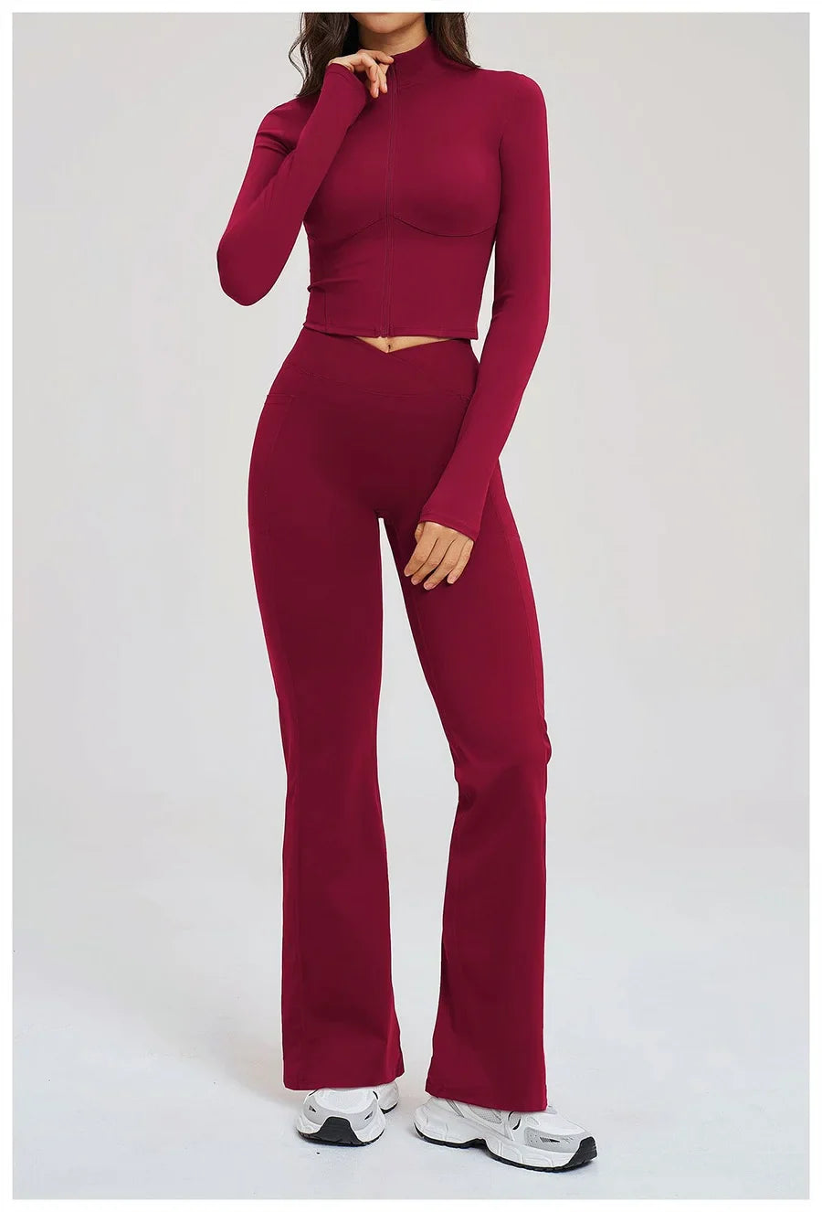 2PCS Yoga Set Gym Clothes Sportswear Seamless Women Fitness Long Sleeved Tracksuits Sports Workout Gym Flared Leggings Athletic
