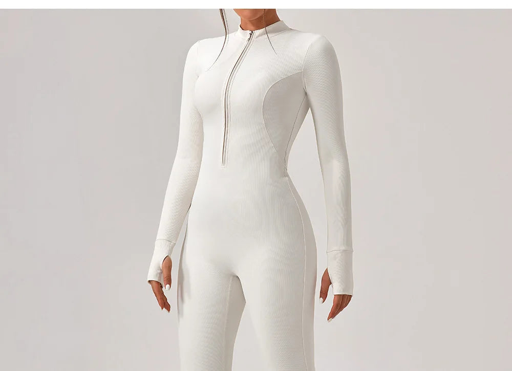 Women's Jumpsuits One-Piece Suit Yoga Set Zipper Long Sleeve Gym Push Up Workout Clothes Fitness Bodysuit Sportswear Tracksuit