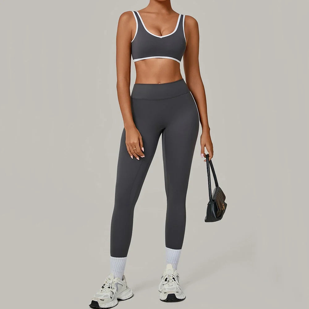 2PCS Women's Padding Sports Bra Pants Yoga Set High Waist Peach Hip Fitness Suit Running Workout Gym Leggings Yoga Set XP397