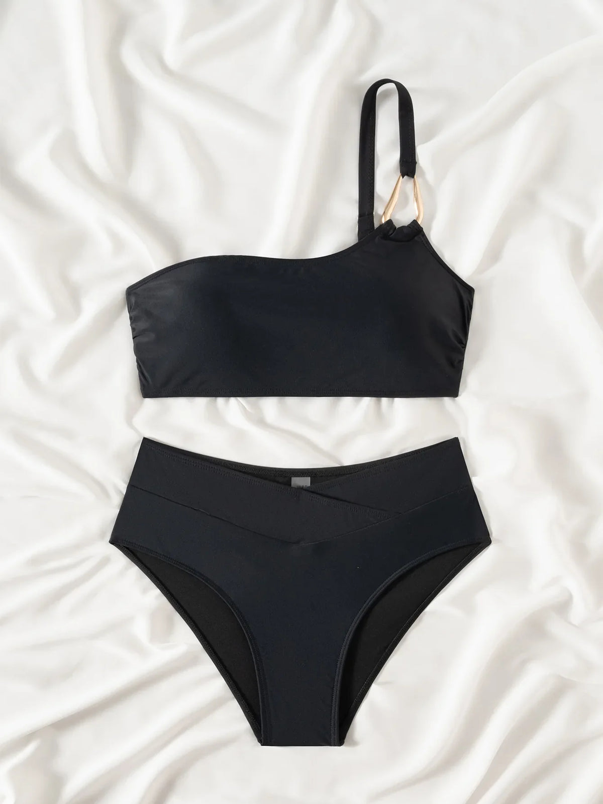 Sexy Metal Buckle One Shoulder Bikini Set 2026 Women Push Up Cross High Waist Swimsuit Summer Bathing Suit Two Piece Swimwear
